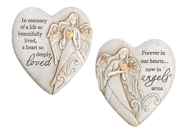 Ganz - Memorial Pebble Angel Heart - Memorial Pebble Angel - Heart Figurines    51/8" W. x 11/8" D. x 51/2" H. Multi Ganz Gift Choose standard version for "In memory of a life" Choose deluxe version for "Forever in our hearts"