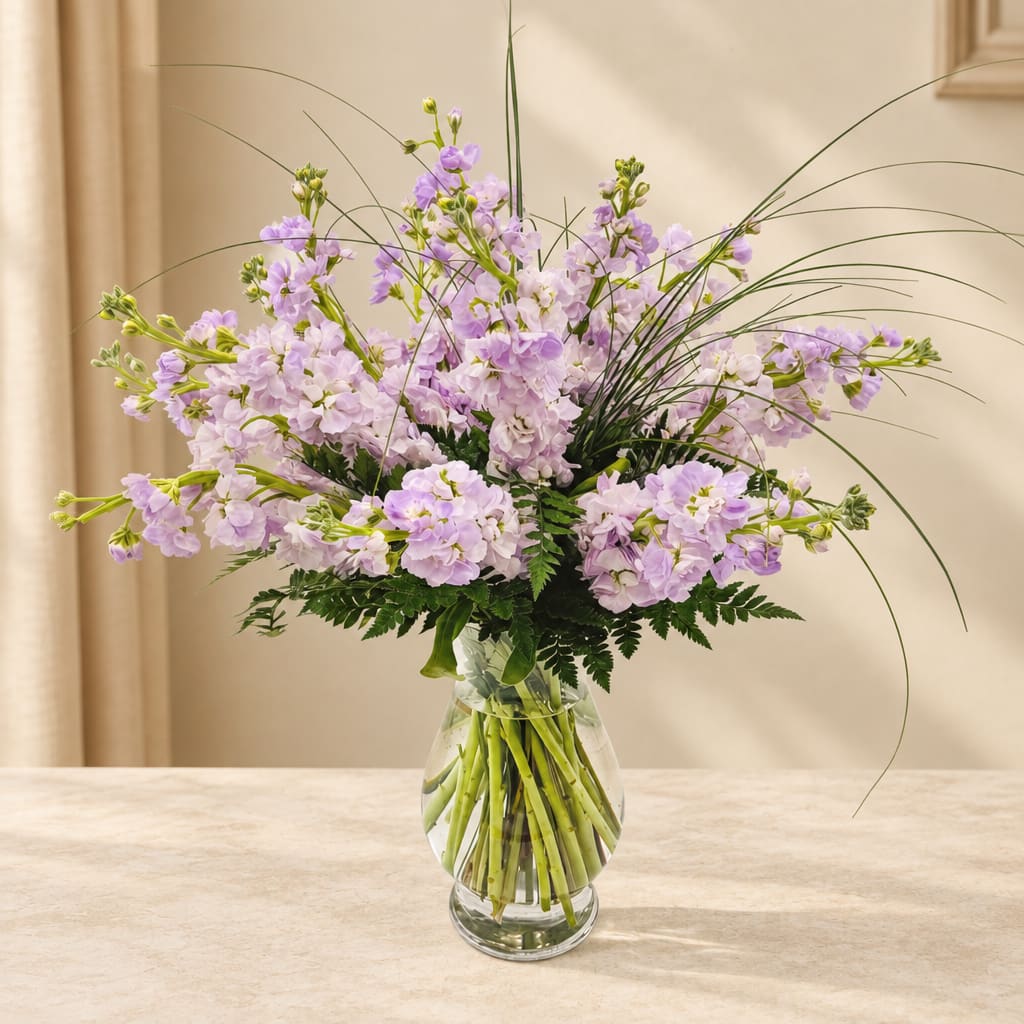 Lavender flowers arranged in a clear glass vase