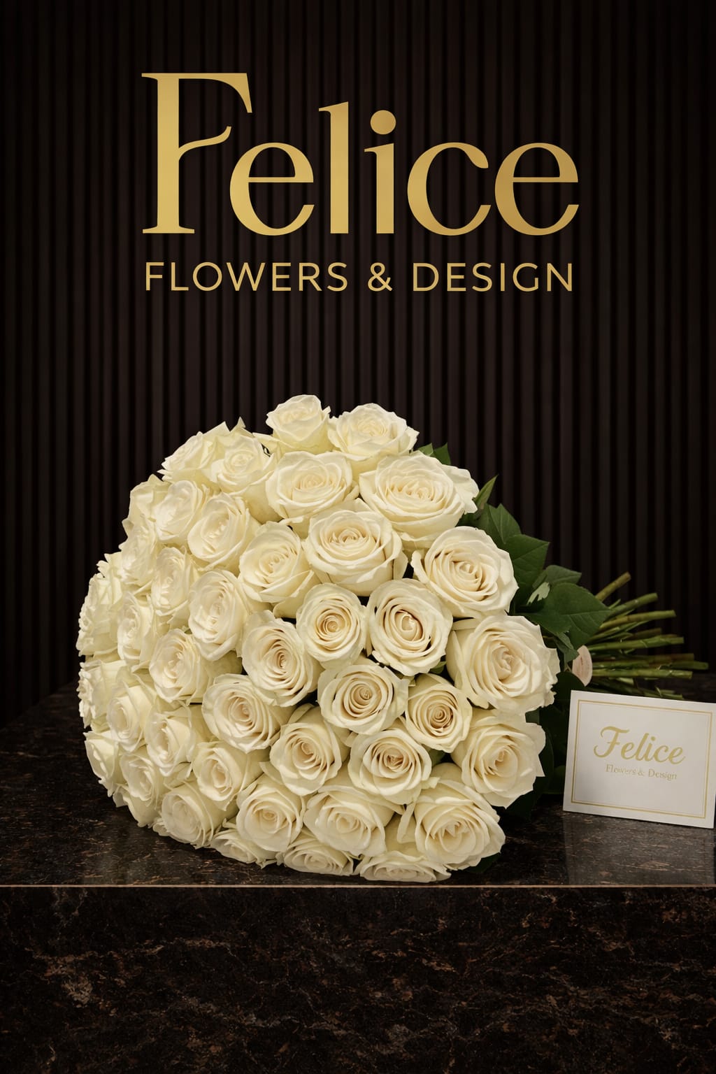 Large bouquet of cream roses with a small card
