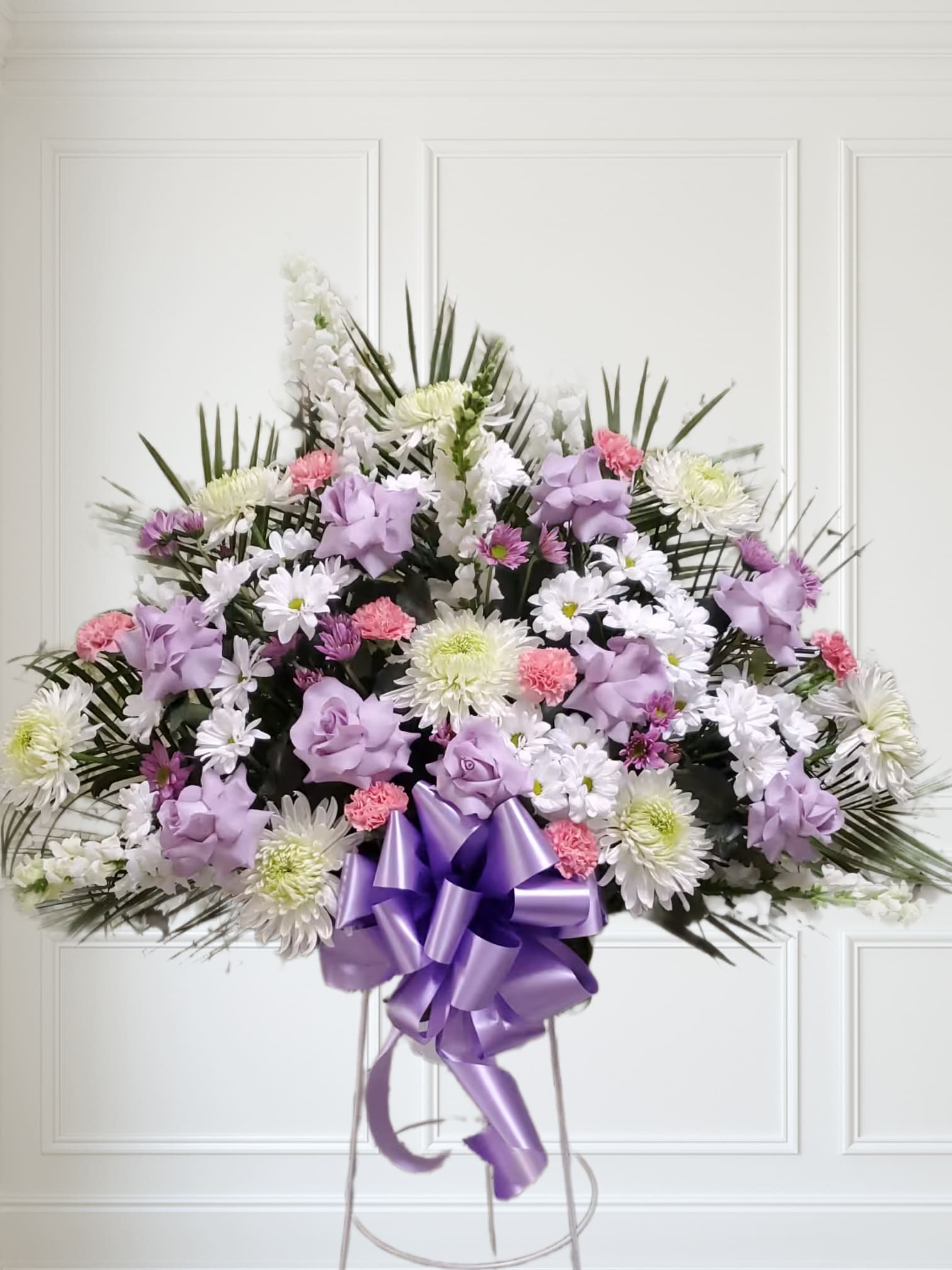 Lavender, pink and white standing basket  - Lavender, pink and white standing basket 