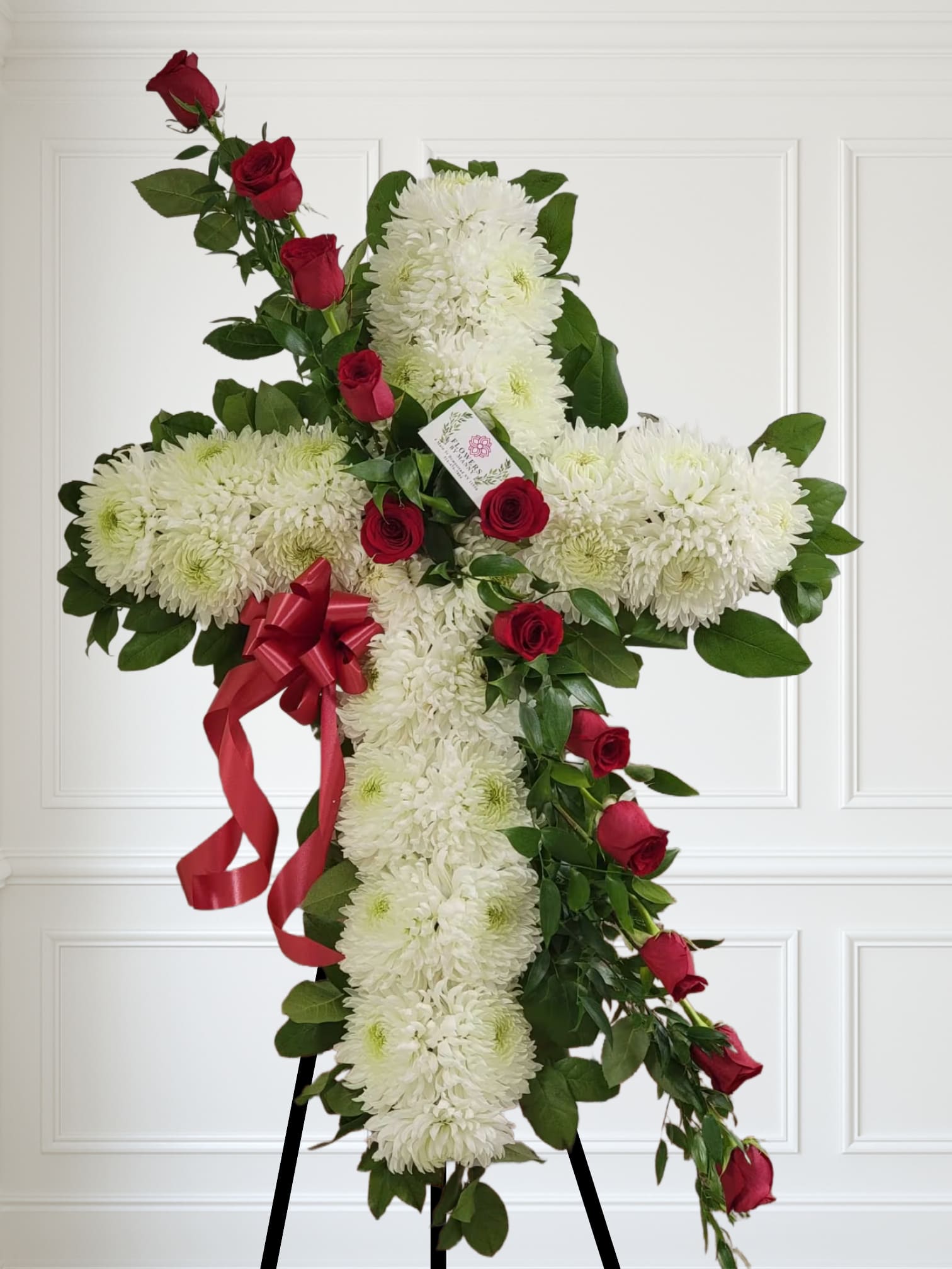 Red and white cross - White and red flowers