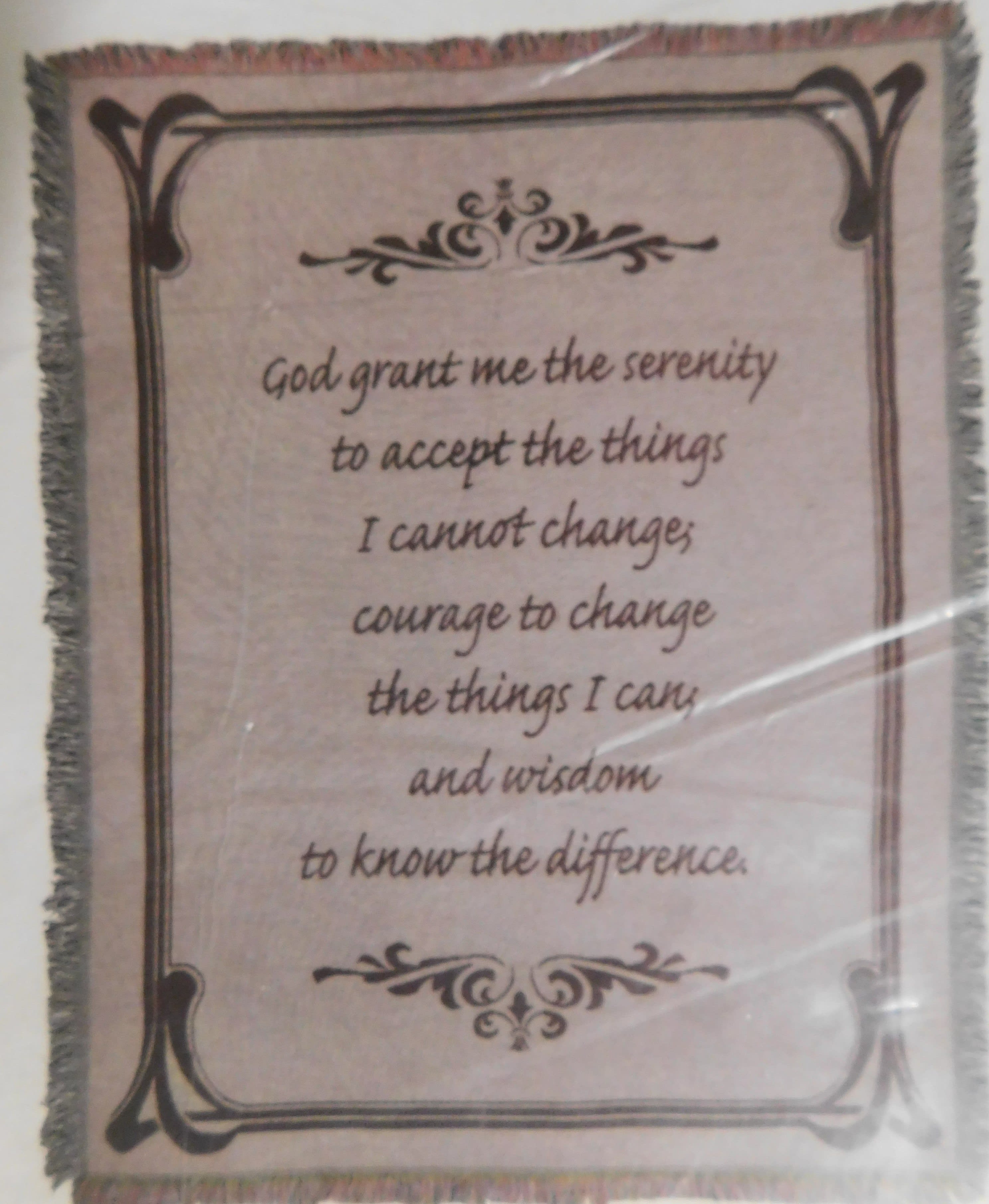 Decorative blanket with a printed serenity prayer