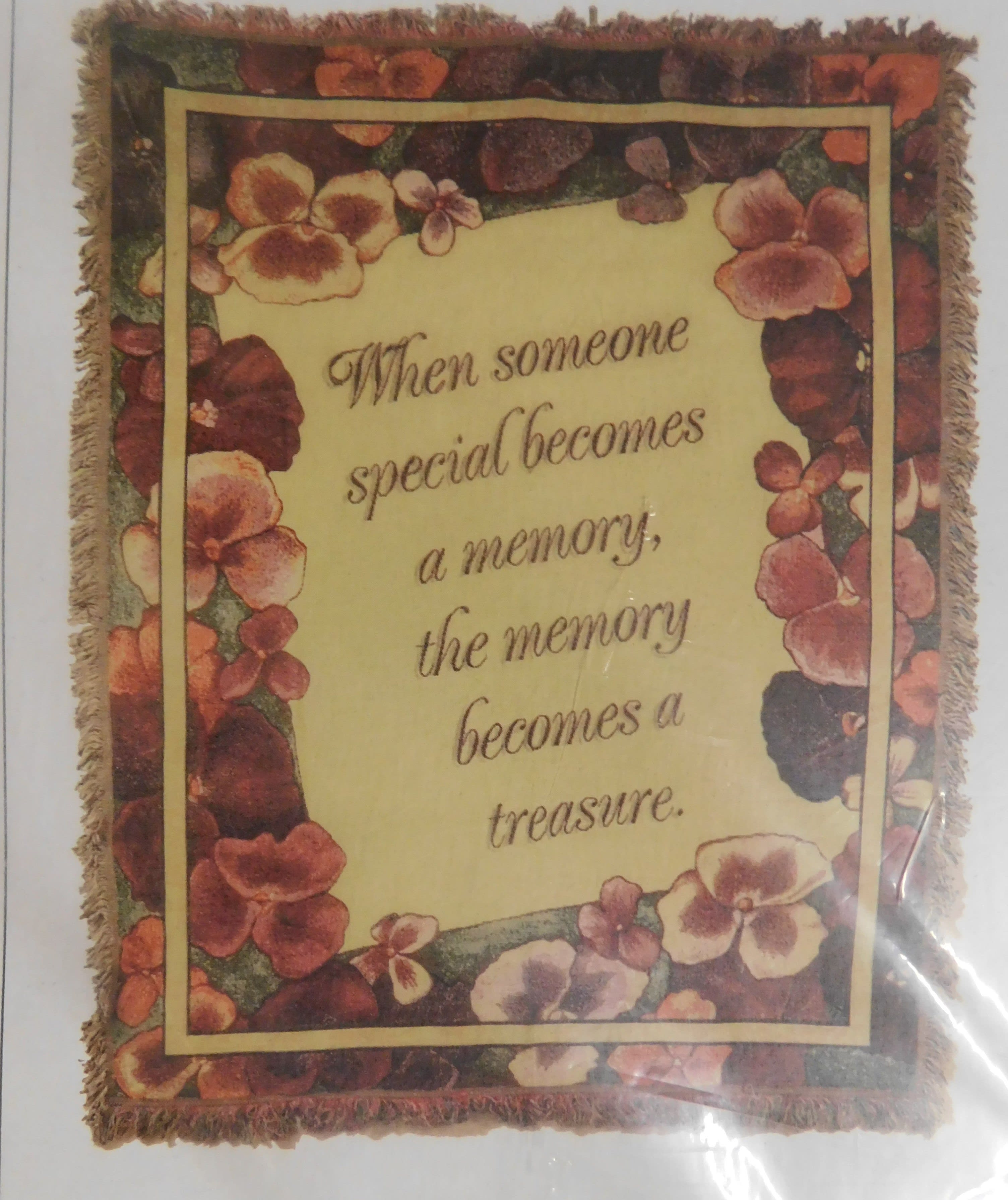 Floral memorial throw blanket with a quote in the center