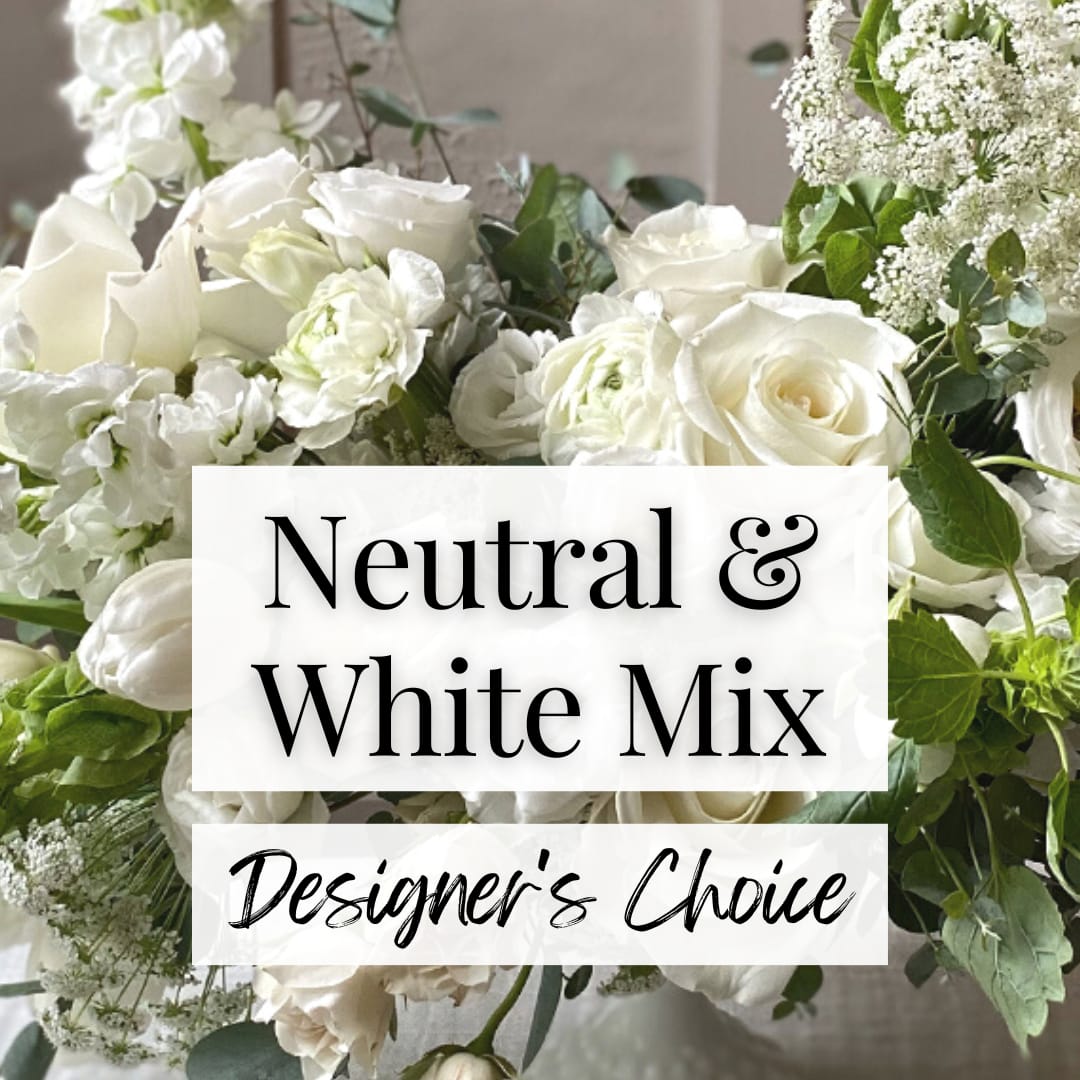 White rose bouquet with mixed white flowers and greenery
