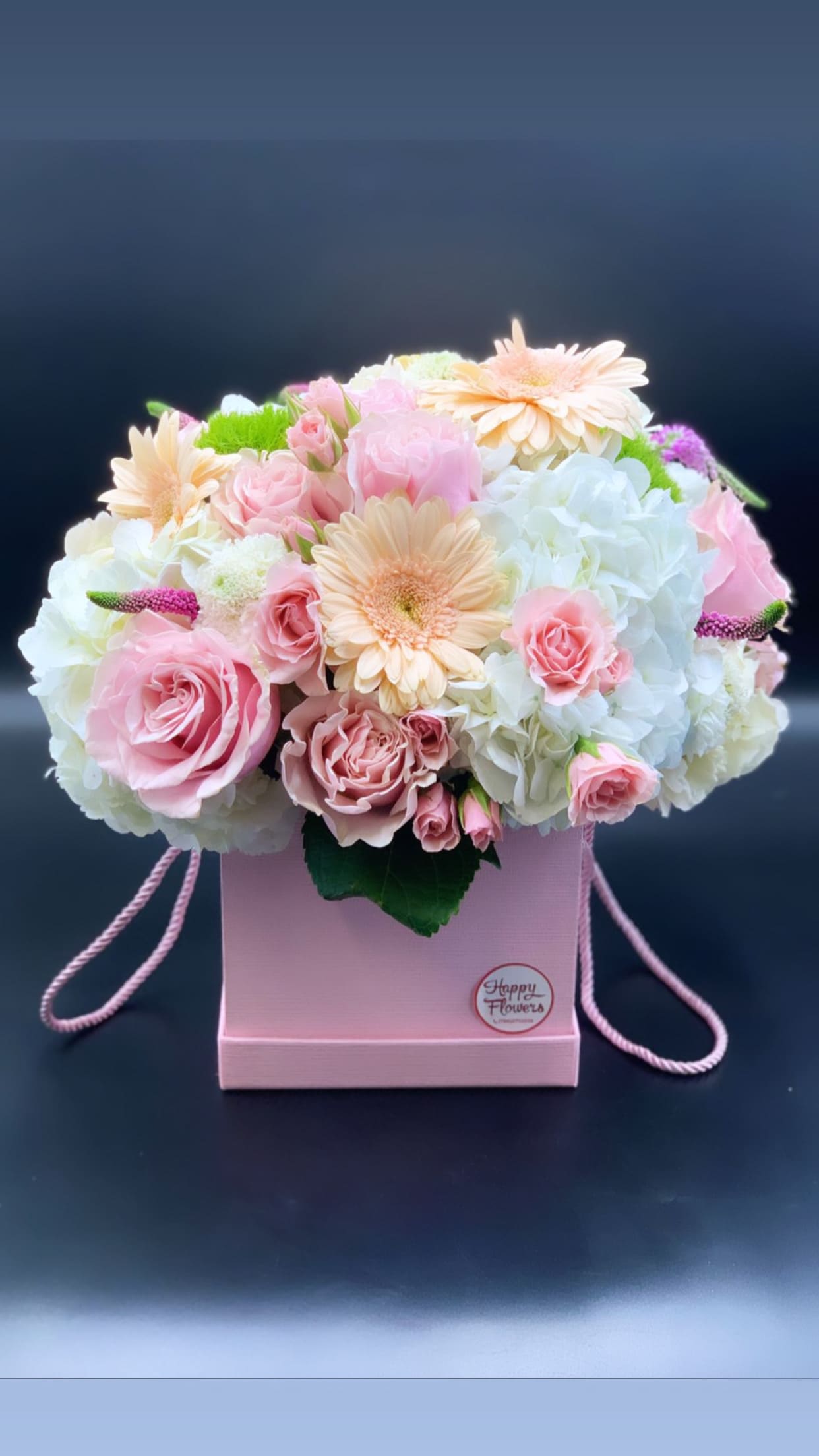 mix flowers in a box - pink and white