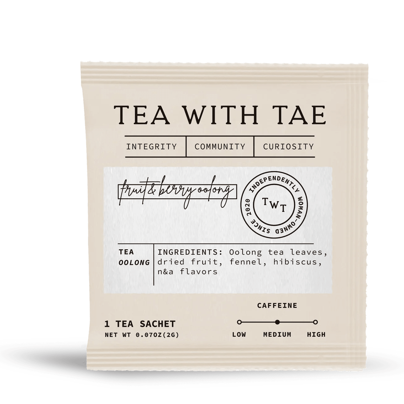 Fruit &amp; Berry Oolong Tea - Individually Wrapped Tea Bag - FRUIT &amp; BERRY OOLONG: One of our bestsellers and most flavorful teas. Made with legendary Ti Kuan Yin oolong tea leaves from China, our Fruit &amp; Berry Oolong is a delectably sweet (but sugar-free!) blend of oolong, real dried fruit bits, and hibiscus flowers.