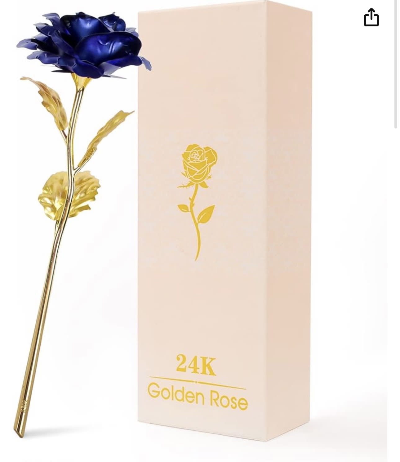 Blue and gold rose with a beige gift box