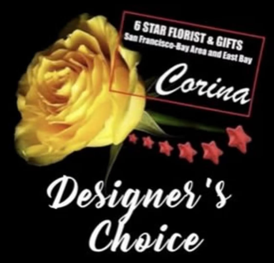 Yellow rose with a florist logo on a black background