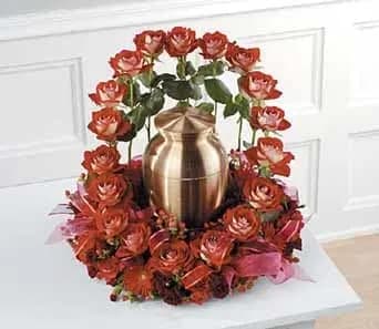  Urn Rose Pedal - Roses surround your loved one's urn in any color.  URN NOT INCLUDED