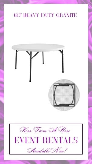 Promotional graphic for a 60-inch heavy duty granite folding table.