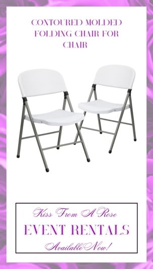 Two white folding chairs on a rental flyer