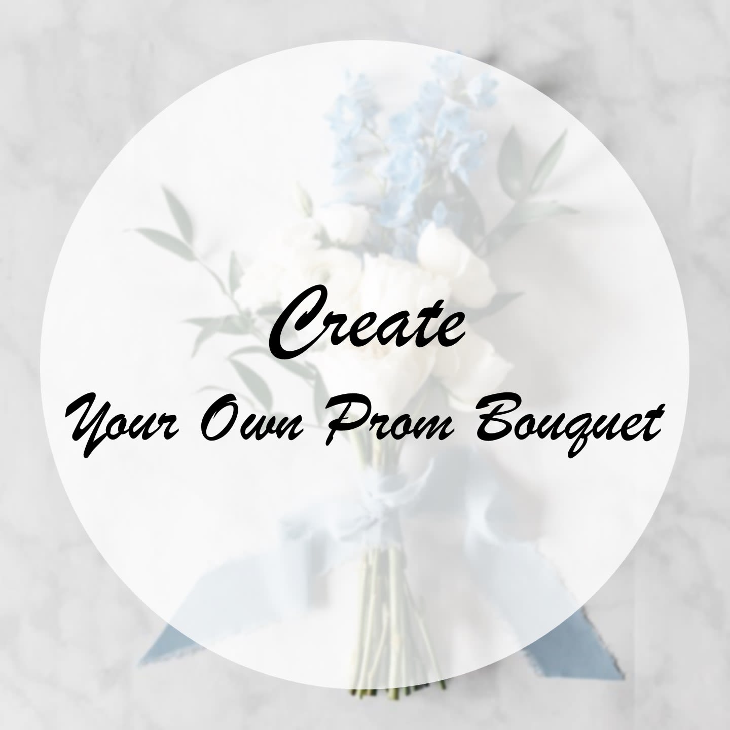Prom bouquet with pale blue and white flowers