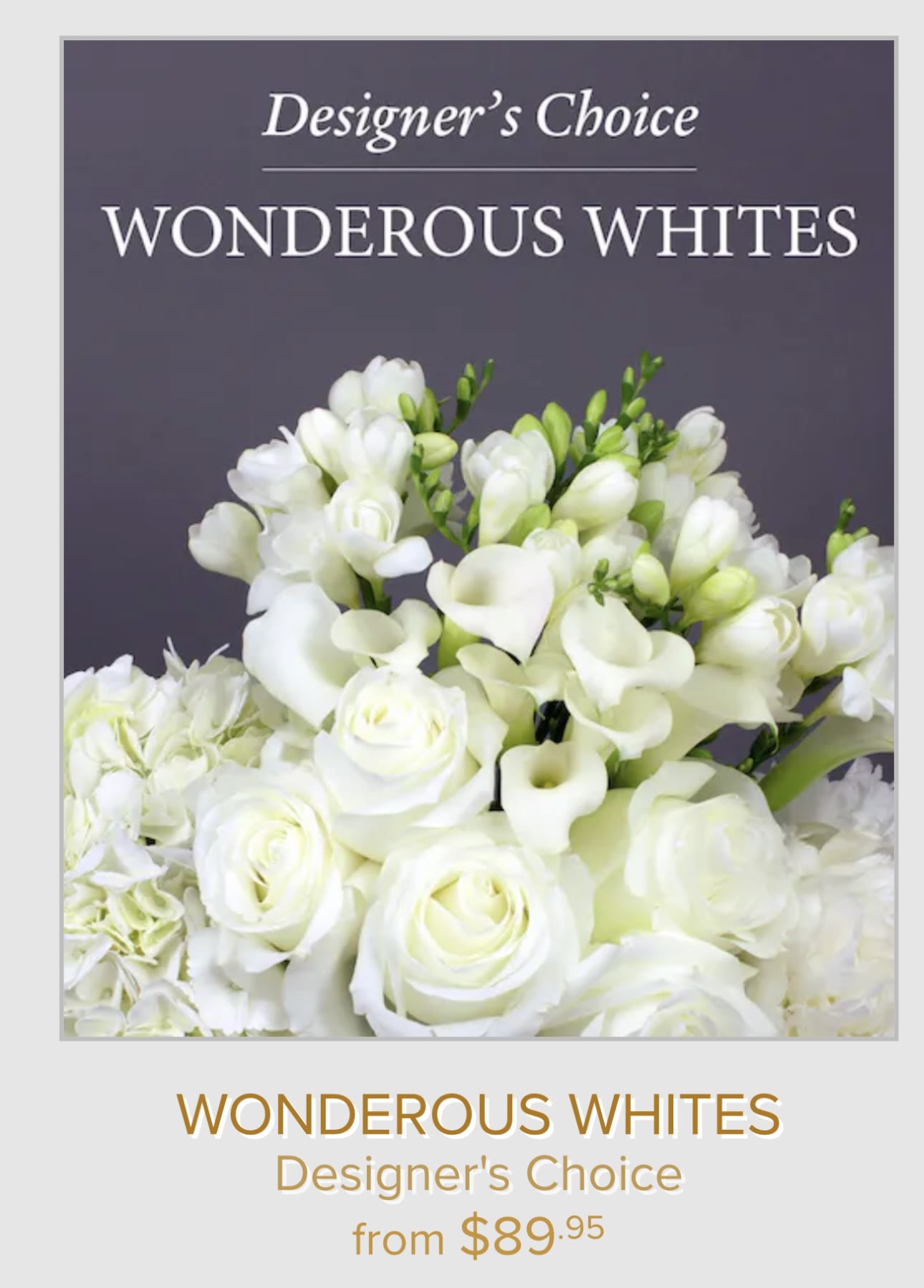 White roses and calla lilies in a designer's choice bouquet