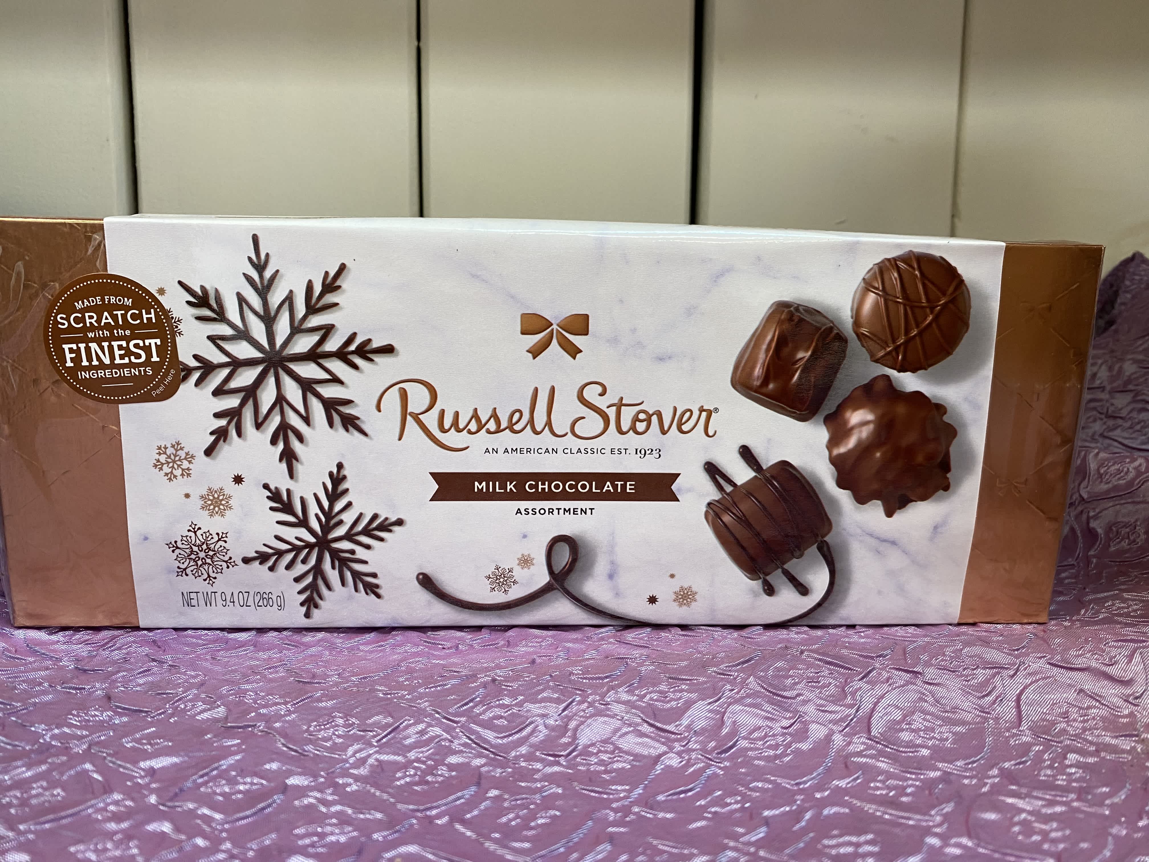 Box of Russell Stover milk chocolate assortment