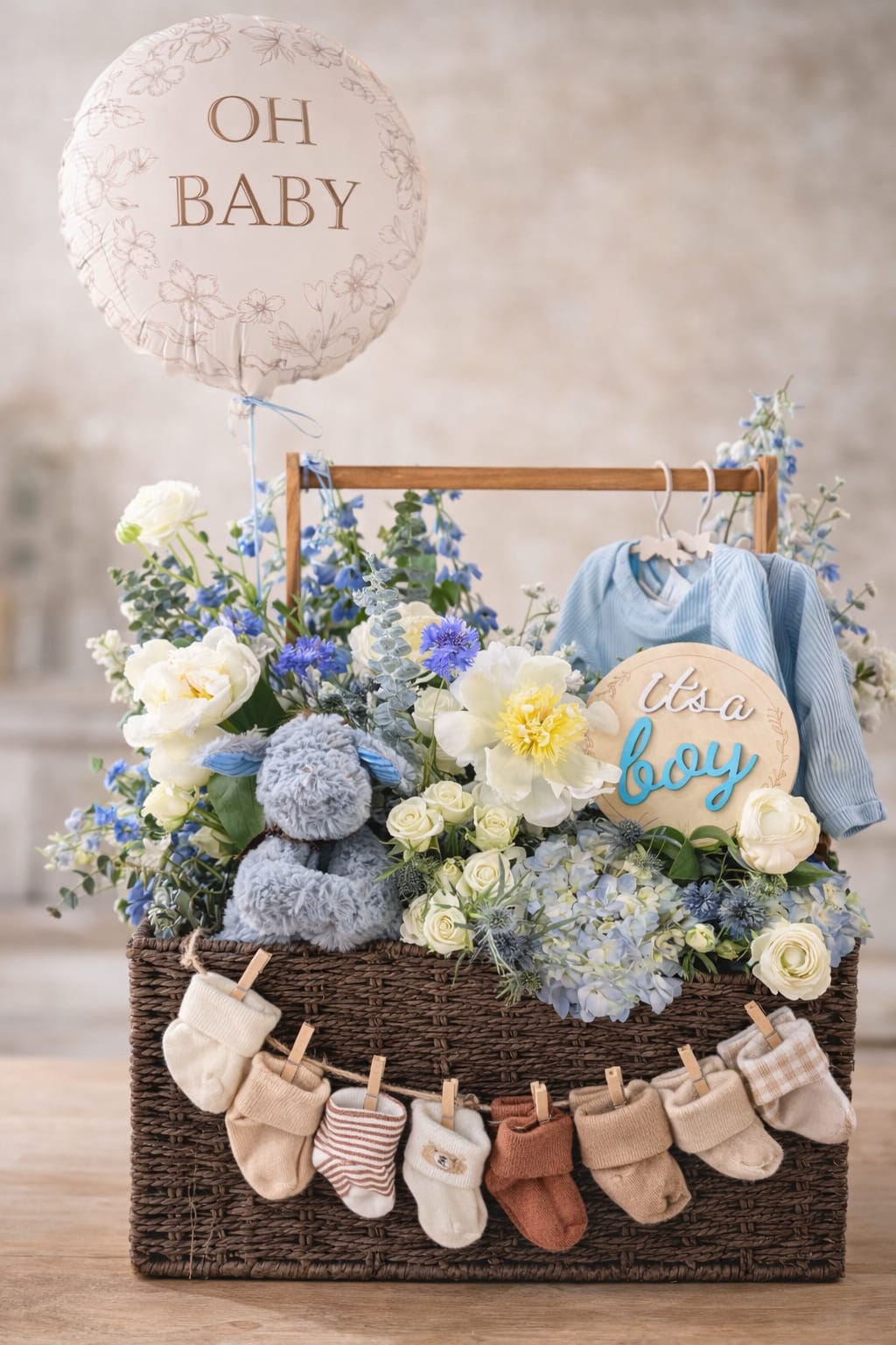 JUST ARRIVED. ALREADY LOVED. — CLASSIC, LUXE AND TWINS - Classic offers a soft floral welcome with keepsake essentials. Luxe includes a curated baby outfit and fuller design. Twins is an expanded, statement piece with additional babywear for both arrivals.