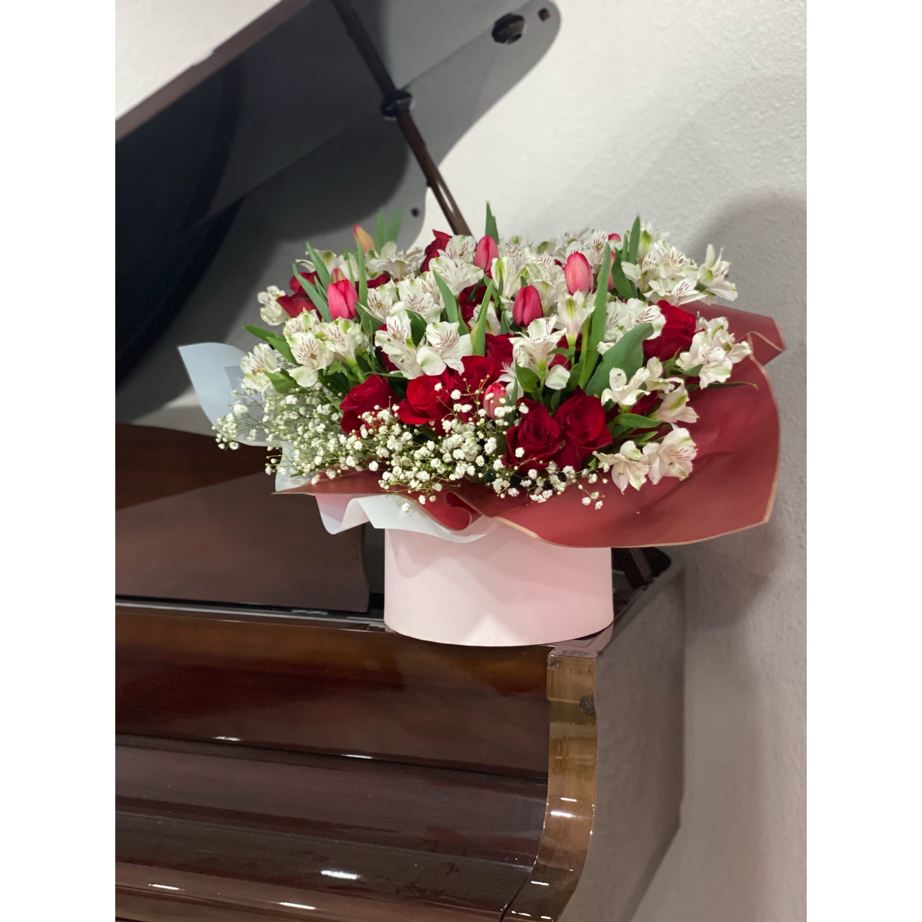Love - red roses and white fillers. perfect for all.