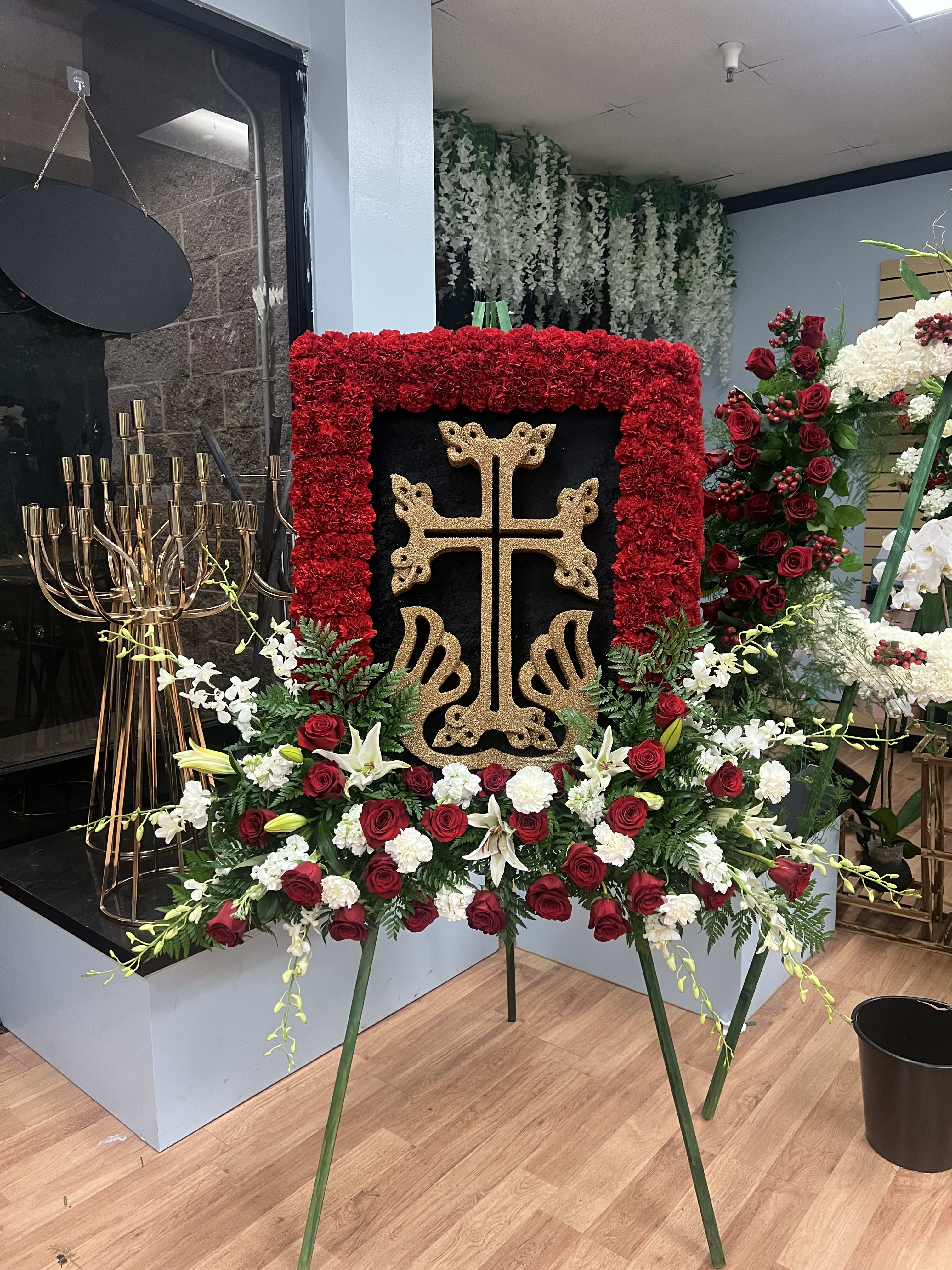 Armenian Cross frame Spray - Framed Armenian cross. comes in different sizes and can be black or red background. 