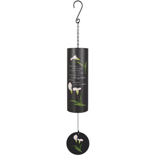 Black hanging wind chime with white calla lily designs