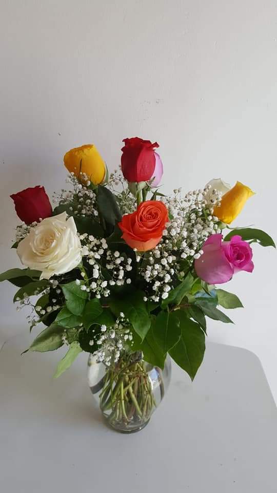 By Color  - Vase With Different Colors  Of Roses 