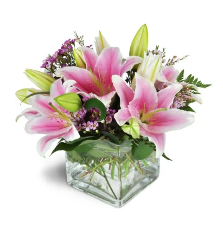 Pinkss2 - Lilies &amp; Purple Waxflowers &amp; Leatherleaf 