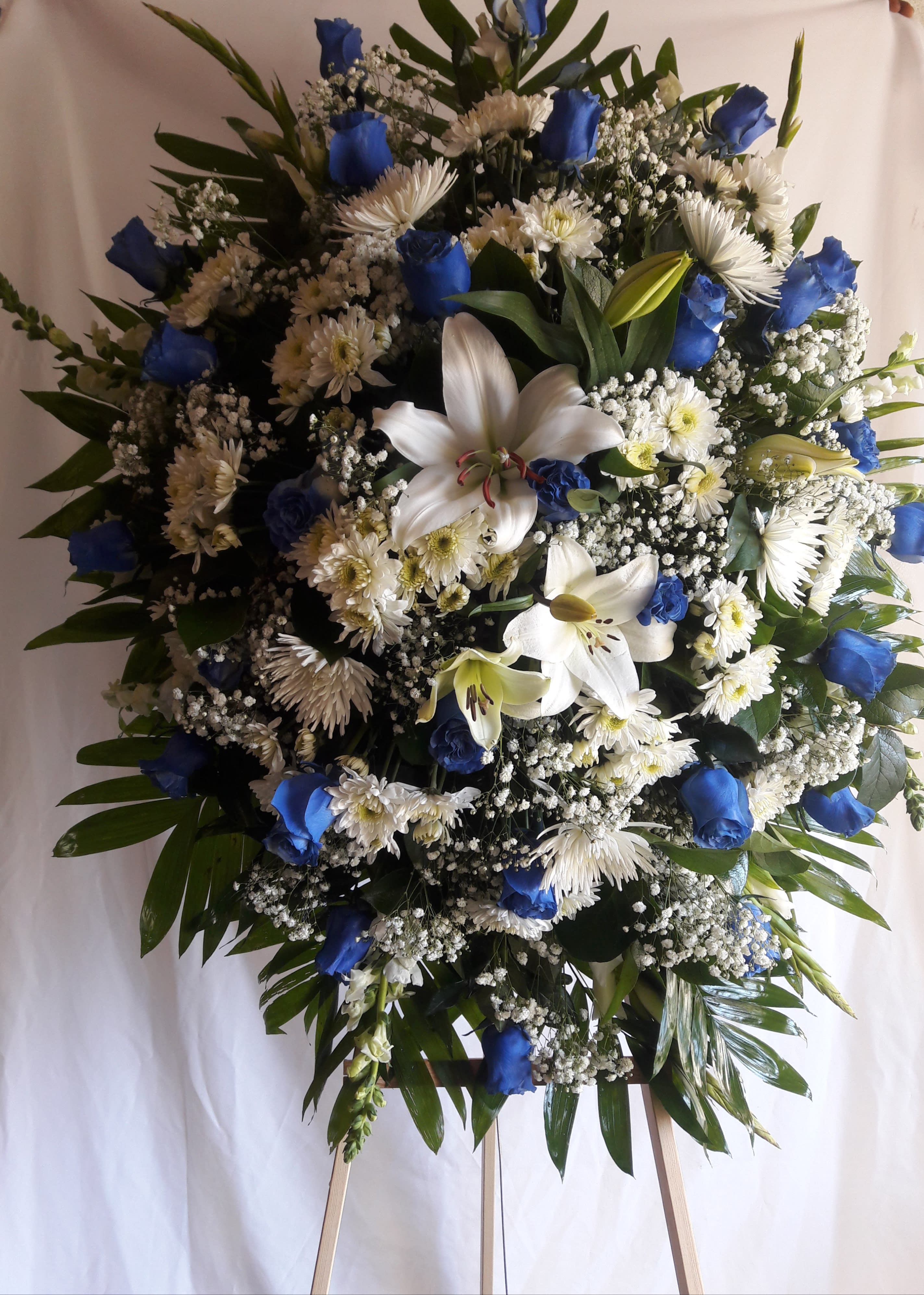 Blue and white Standing Spray  - Tribute and Memories 
