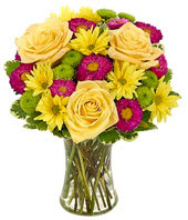 FINE DAY BOUQUET  - YELLOW AND PINK FLOWERS