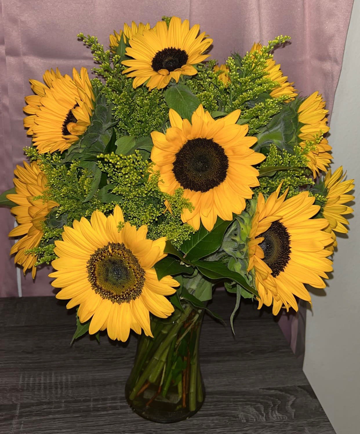 my only sumshine  - sunflowers and greenery 