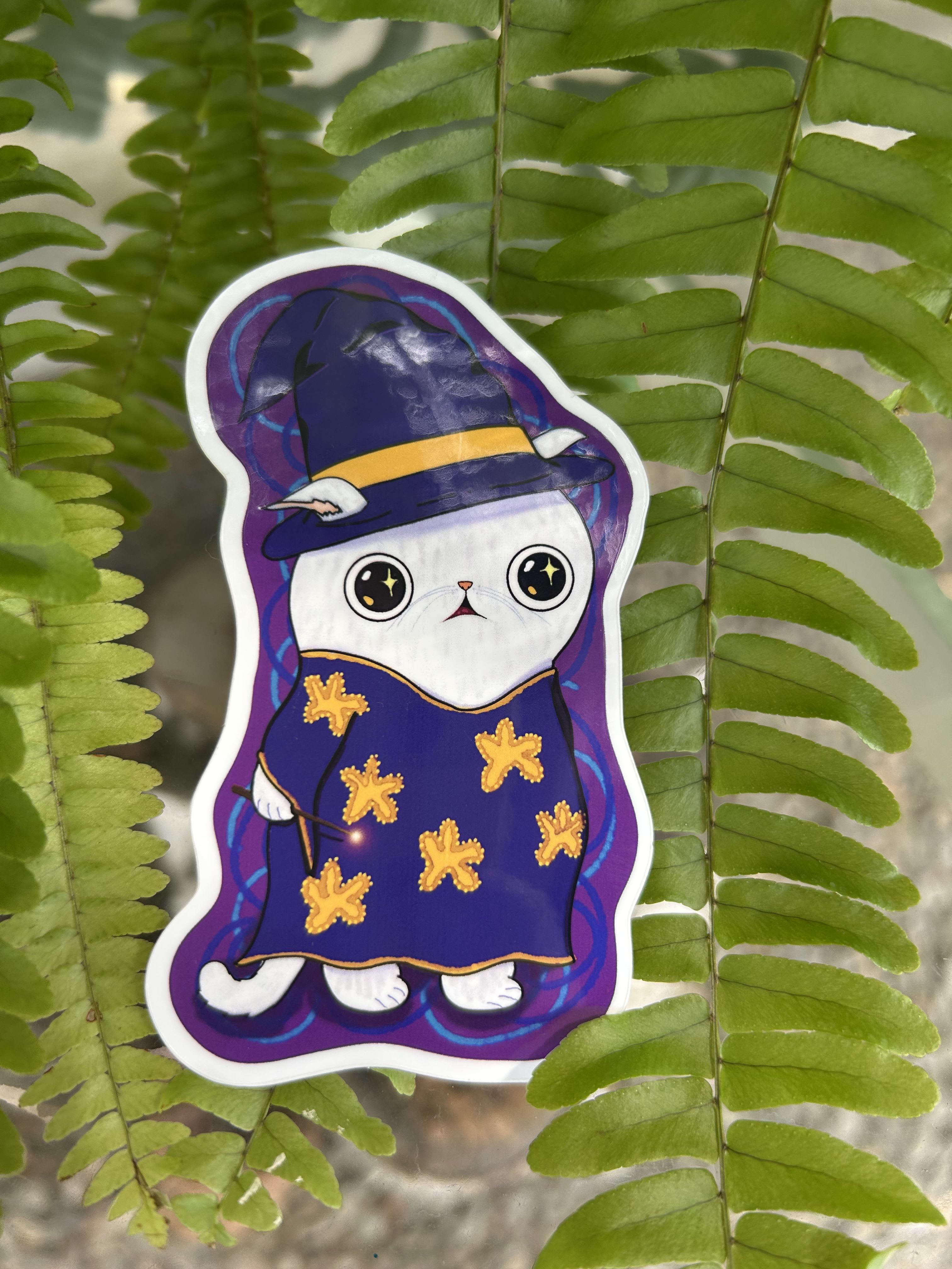 Wizard Cat Sticker - A beautiful sticker depicting original artwork by local Phoenix artist, Sarah Woodward of Lemons and Peach Co! Can be added to any bouquet as an extra gift. 