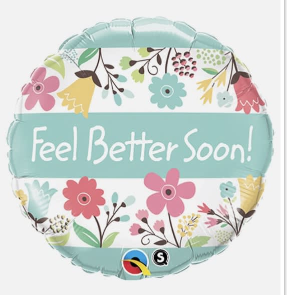 Round floral balloon with "Feel Better Soon!" text