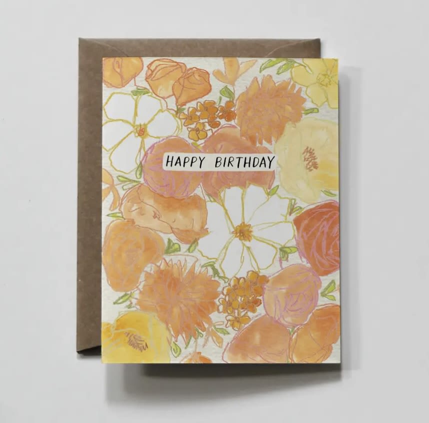 Full | Orange Floral Bouquet Birthday Greeting Card -  Full | Orange Floral Bouquet Birthday Greeting Card