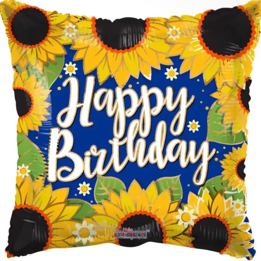 Sunflower-themed birthday balloon with "Happy Birthday" text