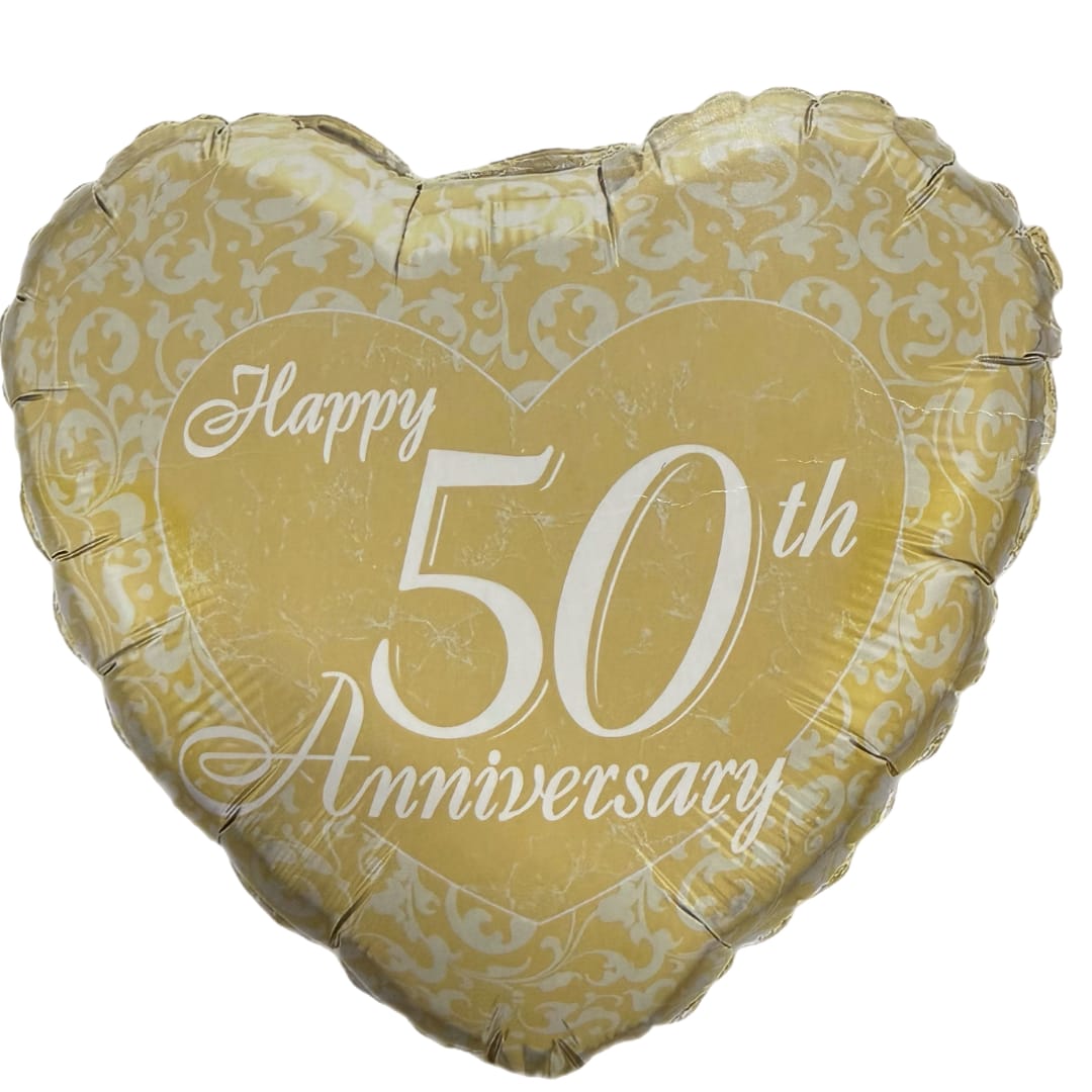 Gold Heart 50th Anniversary Balloon - Gold Heart 50th Anniversary Balloon, perfect to celebrate your loved ones anniversary.