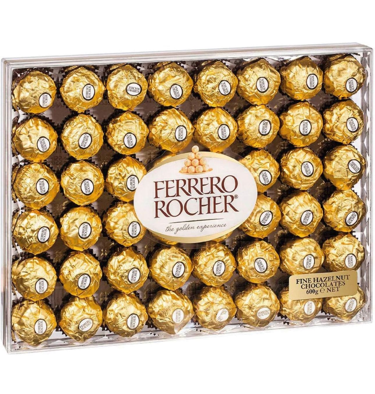 Box of Ferrero Rocher chocolates in gold wrappers