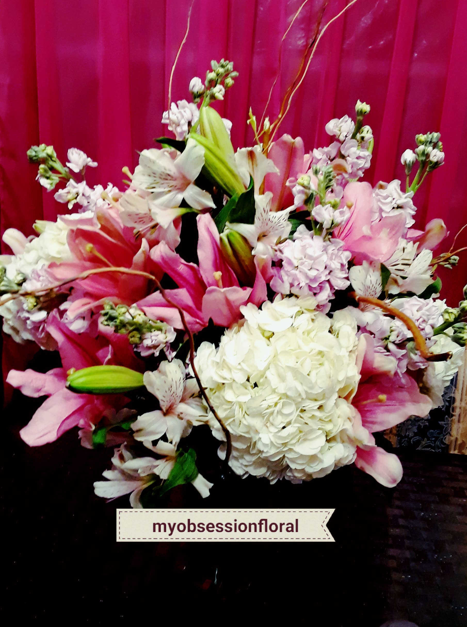 Pink and white mixed bouquet with lilies and hydrangea