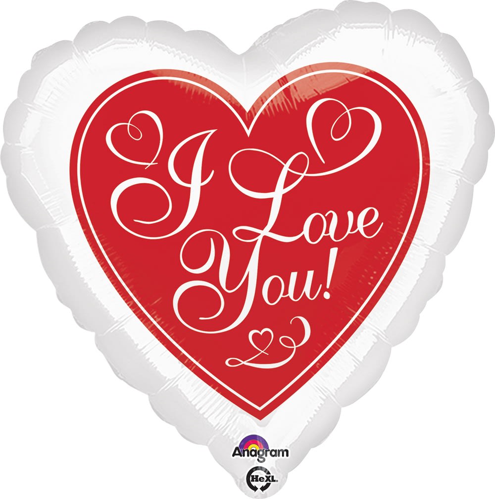 Heart-shaped balloon with red center and "I Love You!" text