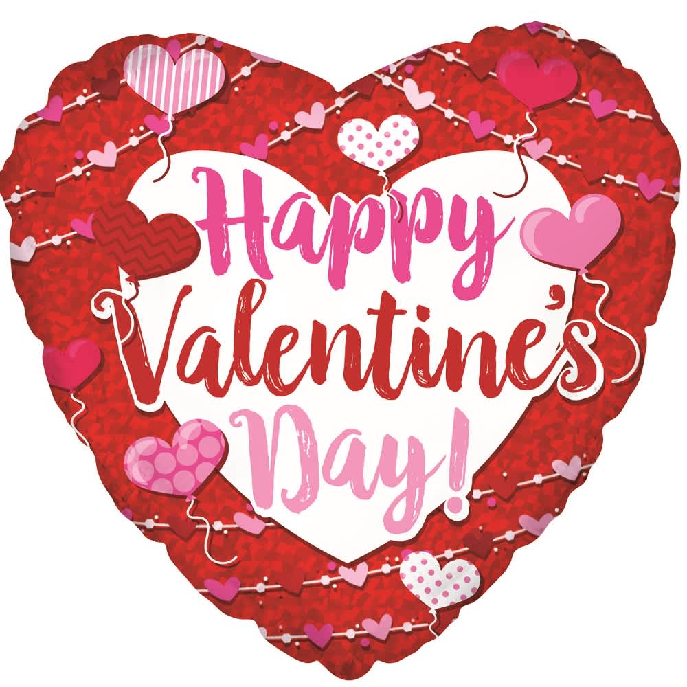Heart-shaped Valentine's Day balloon with pink and red lettering