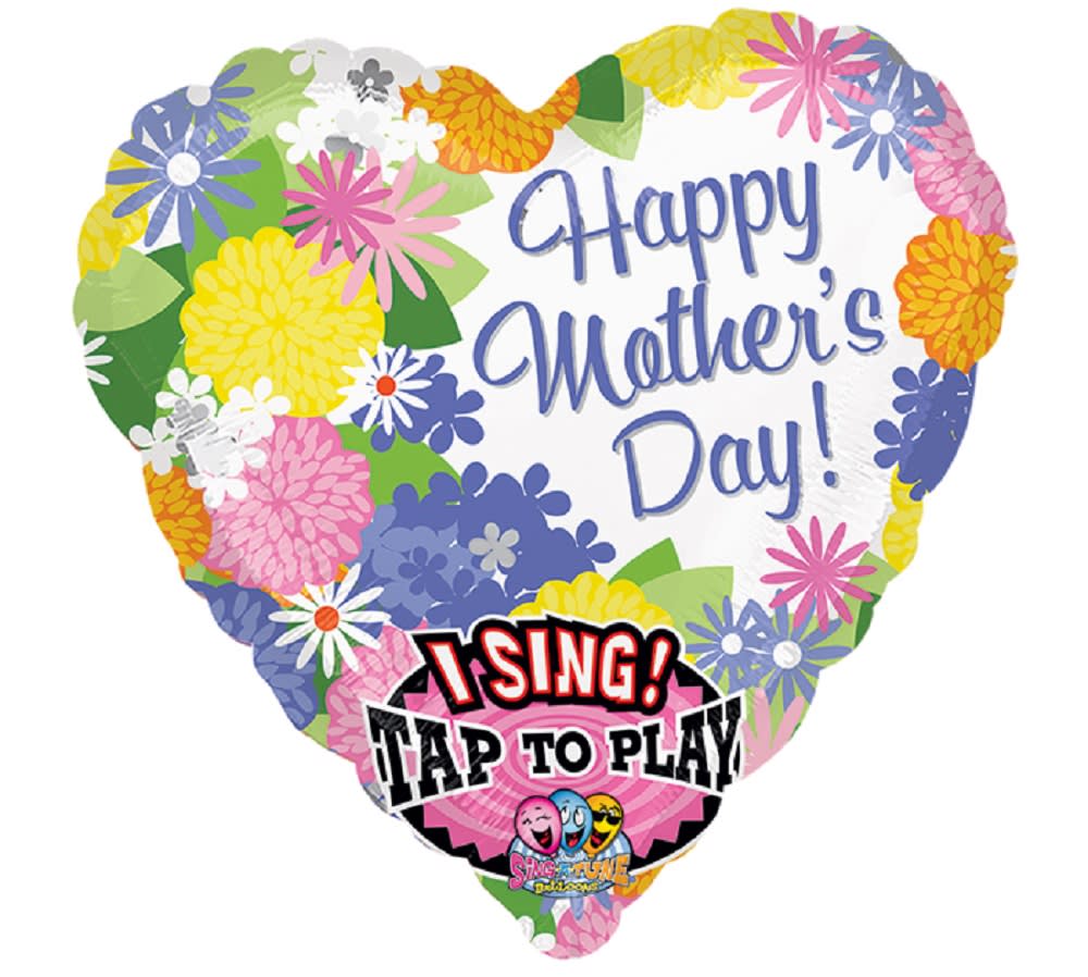Mother's Day heart-shaped balloon with colorful flowers and text