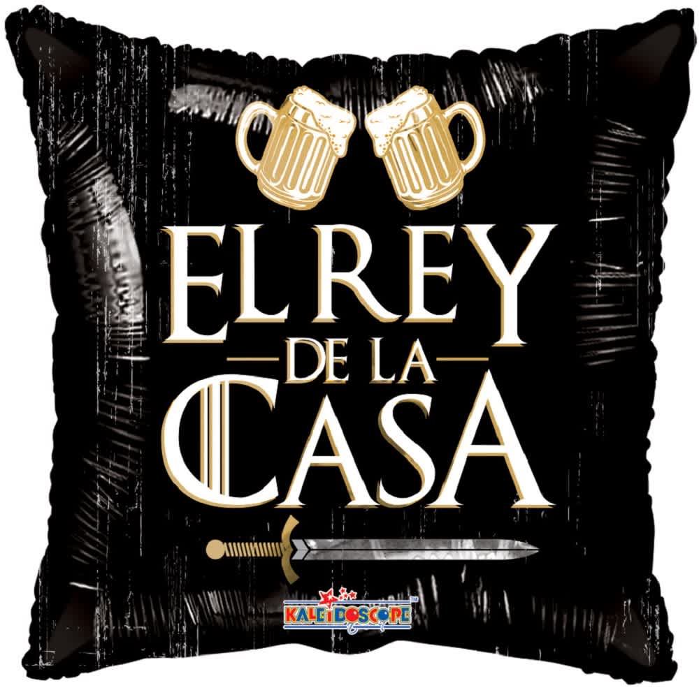 Black balloon with beer mugs and "El Rey de la Casa" text
