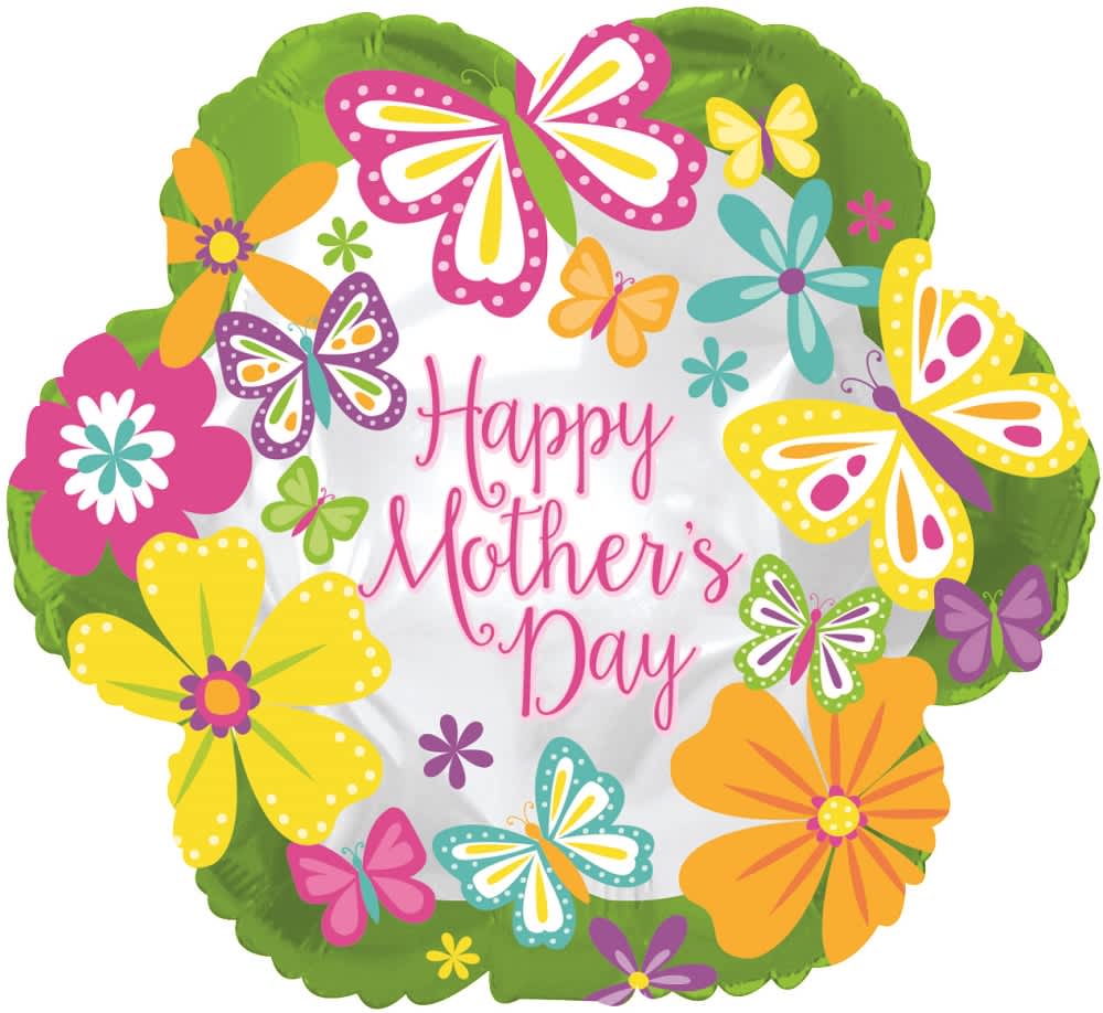 Mother's Day balloon with colorful butterflies and flowers