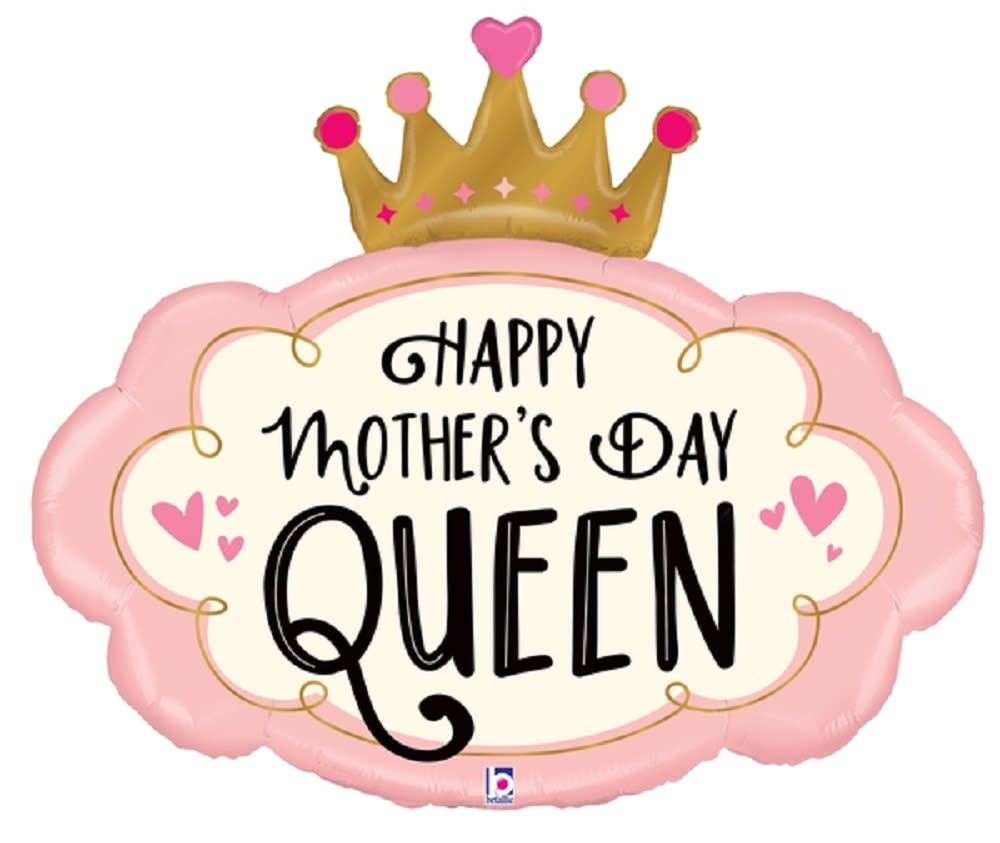 Pink crown-shaped balloon with "Happy Mother's Day Queen" text