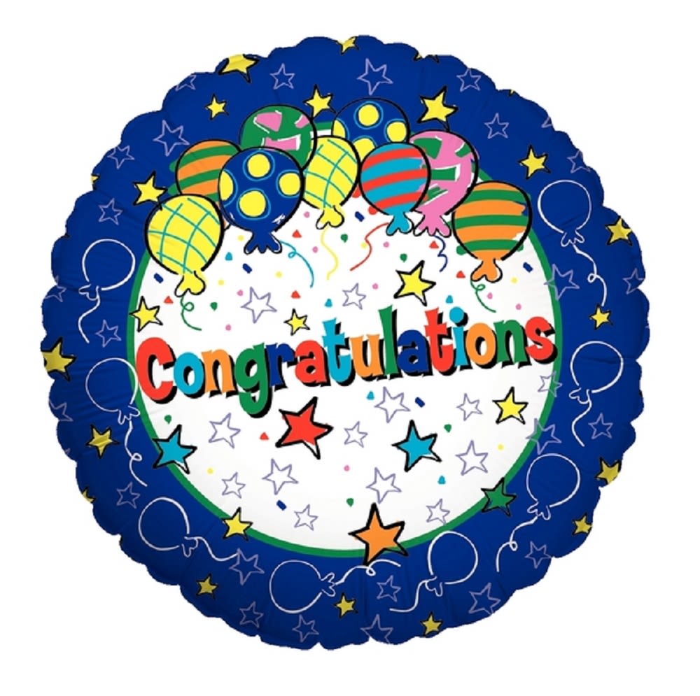 Round congratulations balloon with stars and colorful balloon graphics
