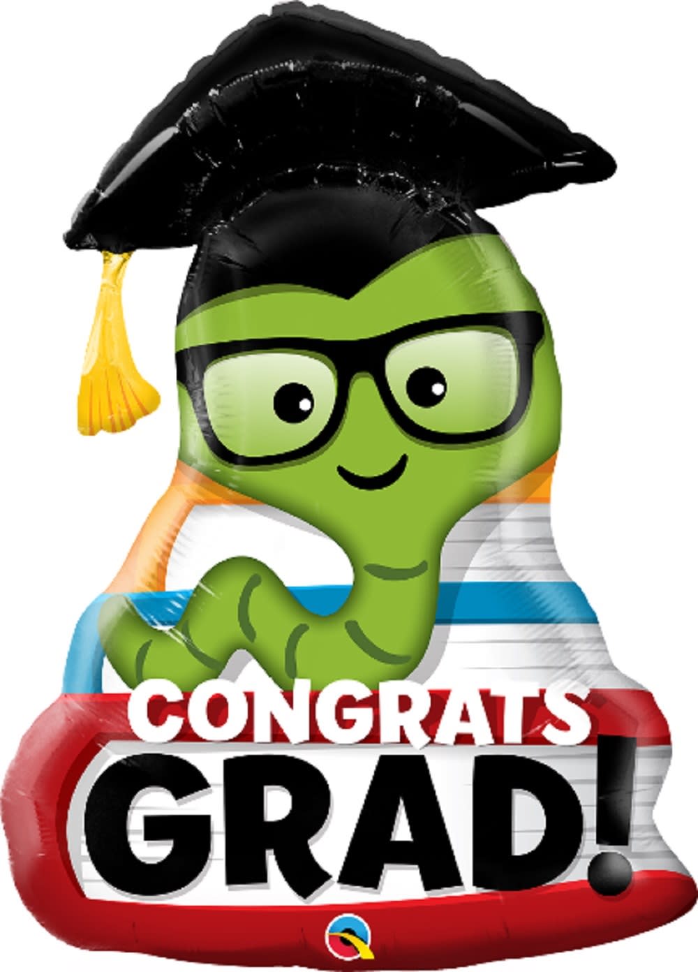 Graduation-themed foil balloon with a cartoon graduate and "Congrats Grad!" text