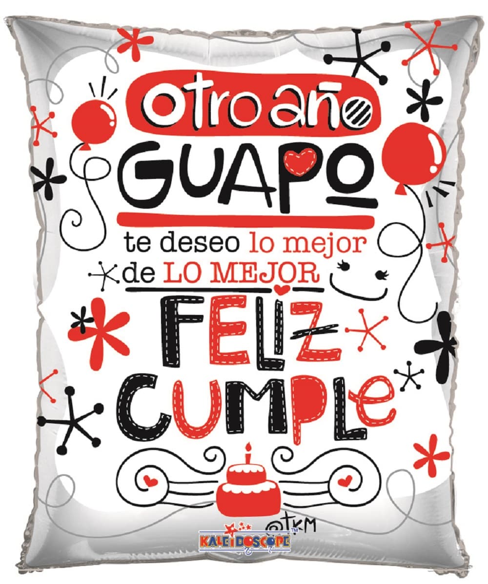 Decorative pillow with Spanish text and red, black, and white graphics