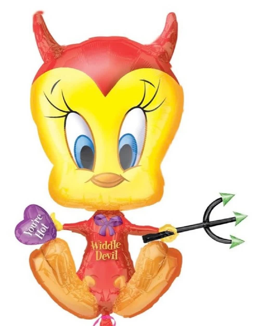 Tweety Bird devil-themed foil balloon with a heart and trident