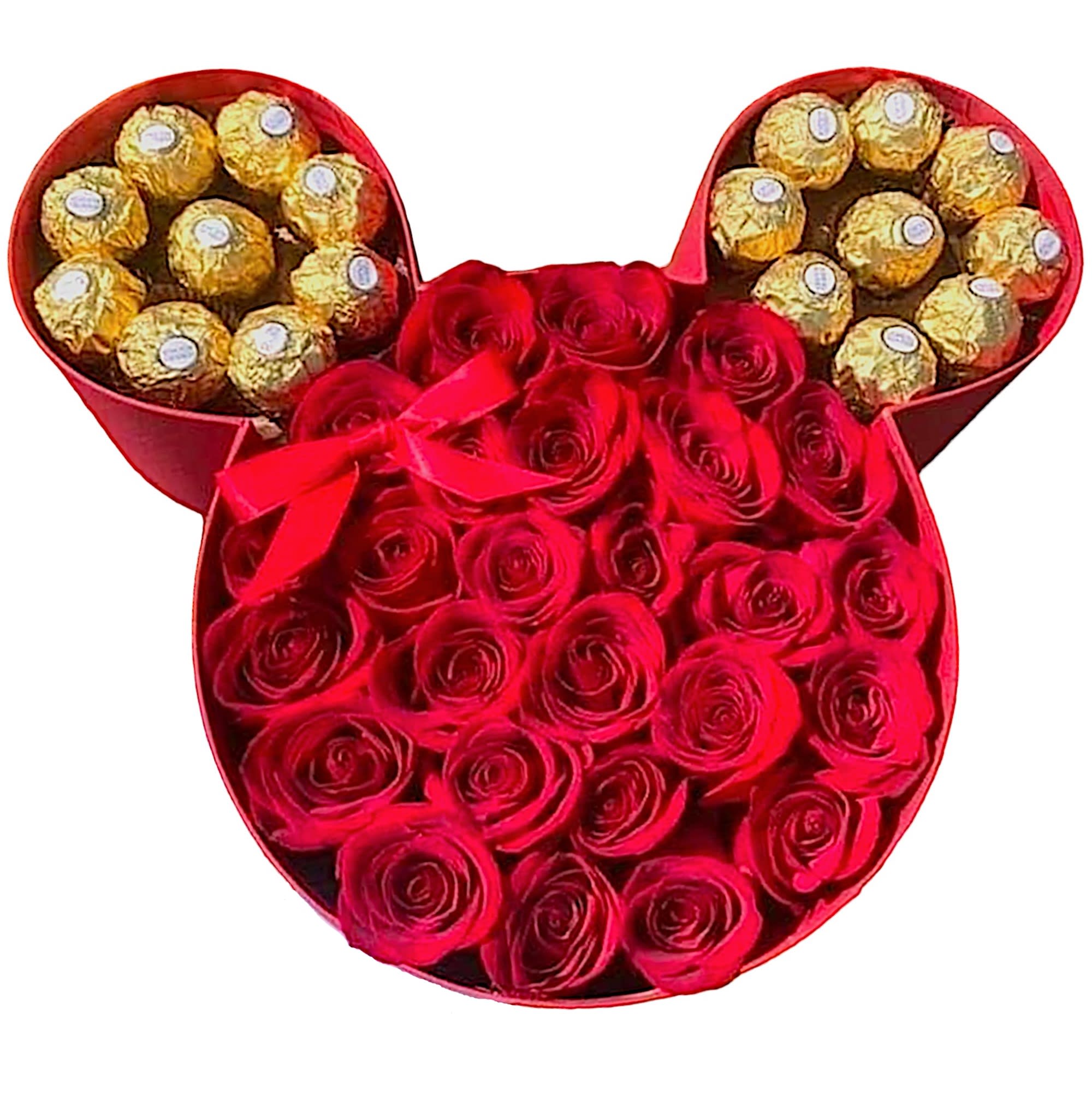 Heart-shaped box of red roses with Ferrero Rocher chocolates