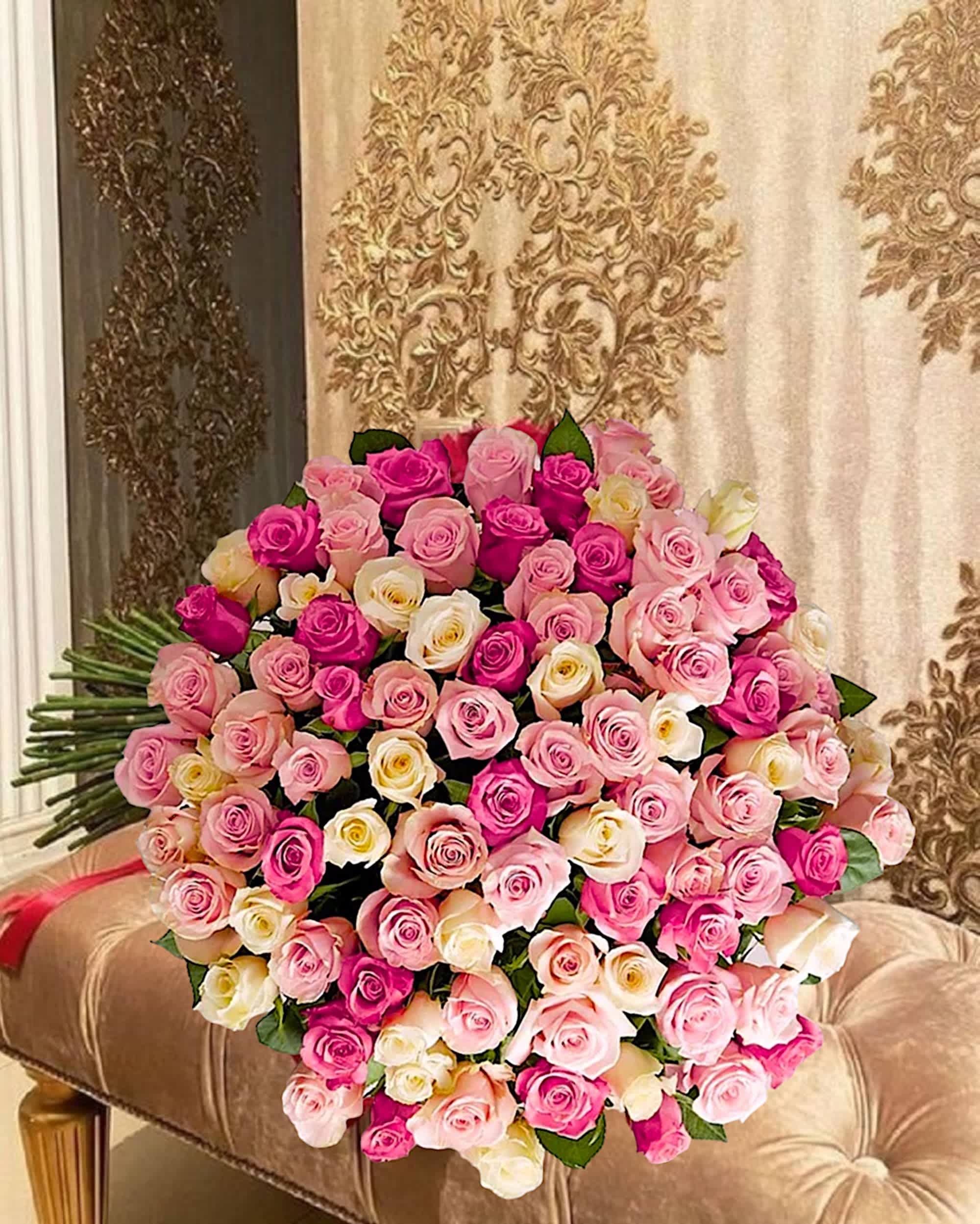Large bouquet of pink and white roses