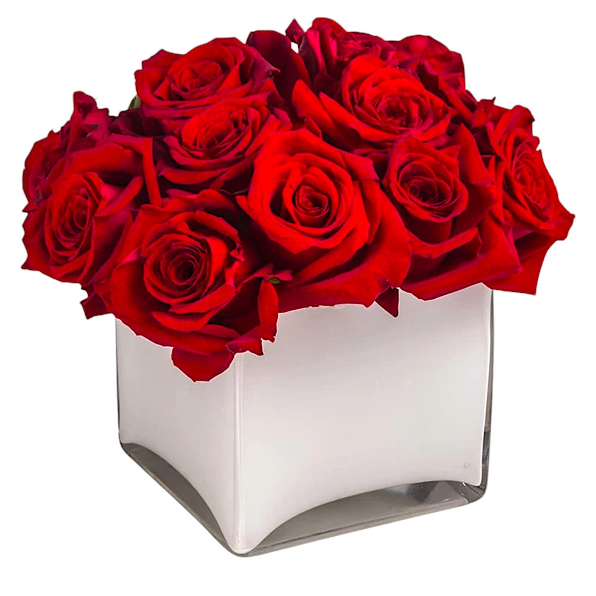 Radiant in Red by BloomNation™ - This bold yet tasteful bouquet is the perfect size for any desk. Radiant in Red by BloomNation™ makes a great gift for Valentine's Day, a Birthday, or an Anniversary.  DETAILS Red roses are arranged in a glass vase.  VASE INCLUDED Orientation: All-Around Item #NF-188  FLORIST-TO-DOOR Same day flower delivery on most orders placed online by 12 pm or 10 am on weekends PST.  BLOOM DETAILS Roses  The Standard Arrangement is approx. 10" H x 8" W. (12 Red Roses) SHOWN The Deluxe Arrangement is approx. 10 1/2" H x 9" W. (18 Red Roses) The Premium Arrangement is approx. 11" H x 10" W. (24 Red Roses)  How to place an order? 1. You can place an order directly on this secure website OR 2. You can call in your order by dialing: (323) 262 - 9238 OR 3. You can visit our store (appointment recommended 323.262.9238)  NINFA'S FLOWERS 2405 WHITTIER BLVD. LOS ANGELES, CA. 90023  ATTENTION: *Please note that on busy holidays, Valentine's Day, and Mother's Day, we cannot verify if the recipient received the flowers until the following day. You can verify delivery on the website after 10:00 pm, call 323.262.9238 the following day after 10:00 am, or contact the recipient directly. Thank you for your patience and understanding.