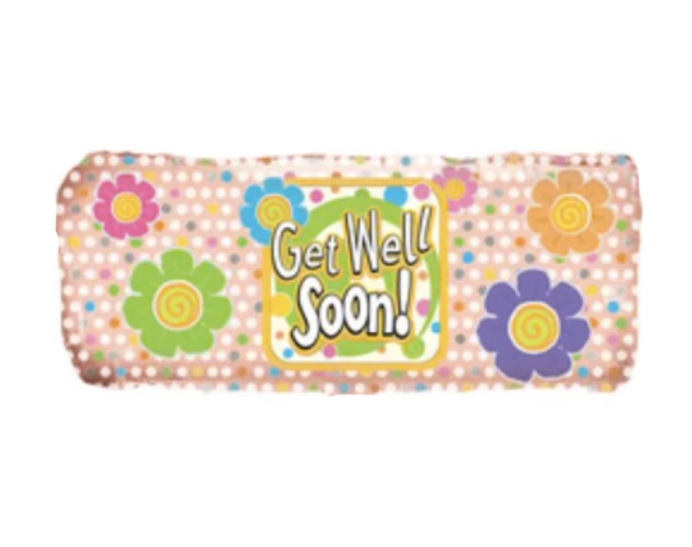 Colorful "Get Well Soon" balloon with flower patterns