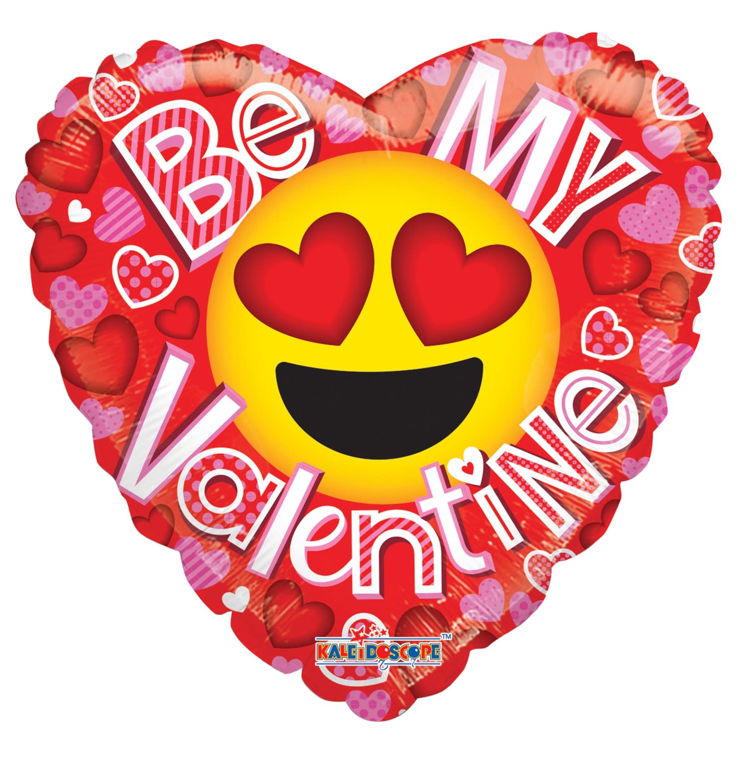 Heart-shaped Valentine balloon with heart-eyes emoji and "Be My Valentine" text
