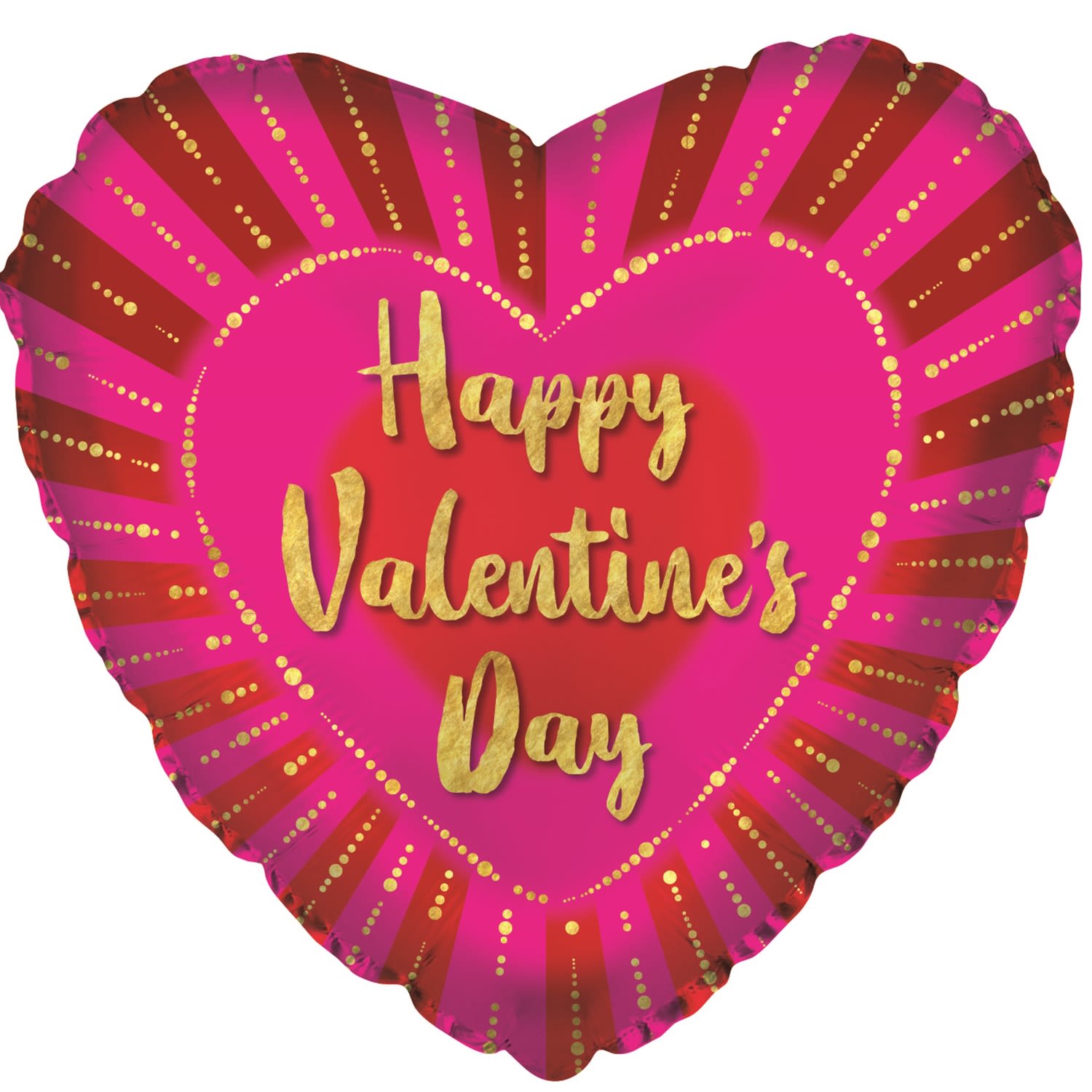 Heart-shaped pink Valentine's Day balloon with gold lettering